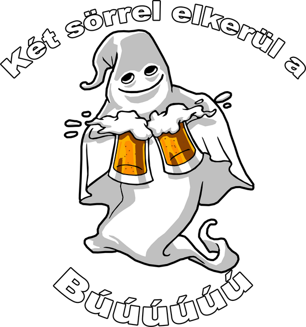 Szellem 2 korsó sörrel - ˝Két sörrel elkerül a búúú˝ - fehér